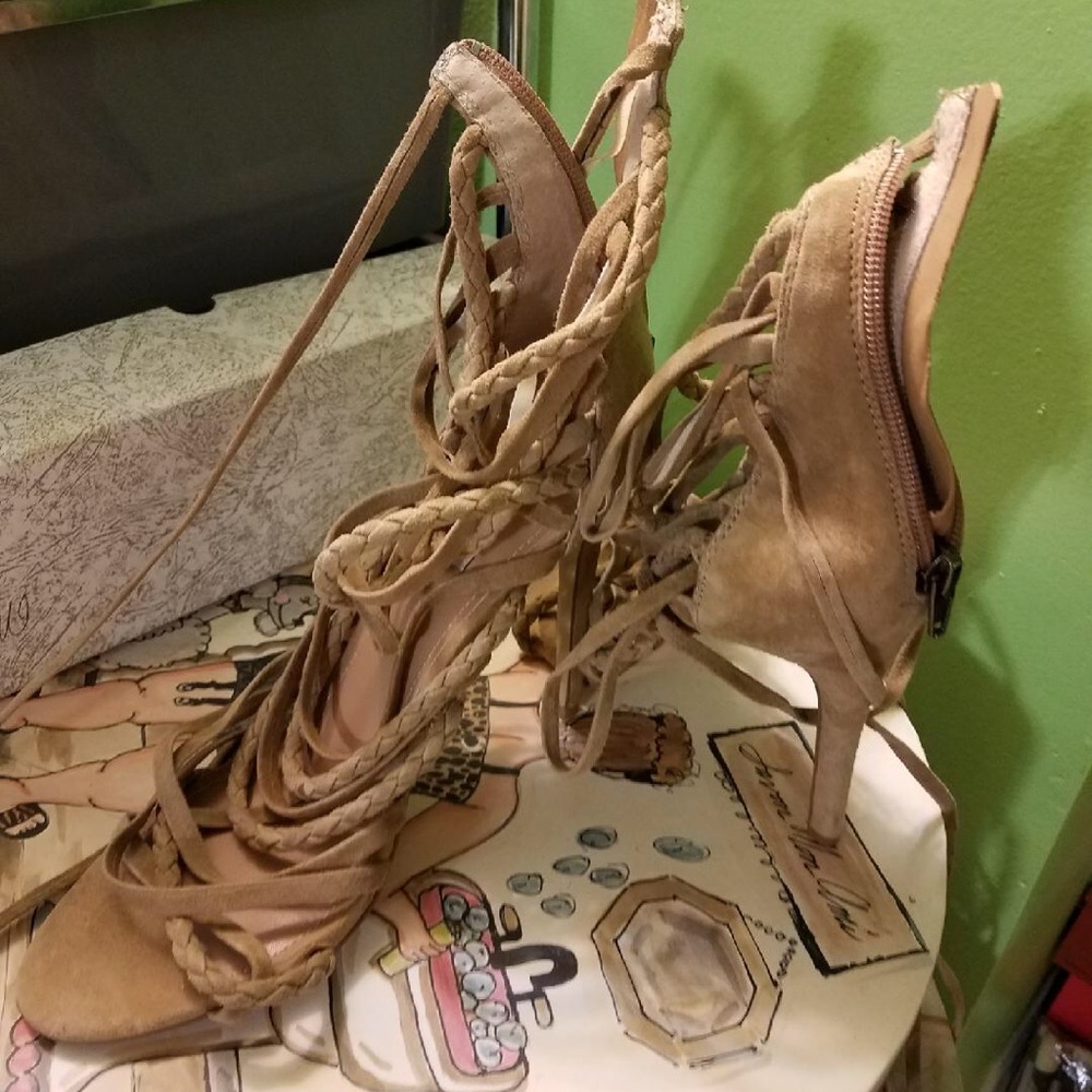 Tan lace up heels
